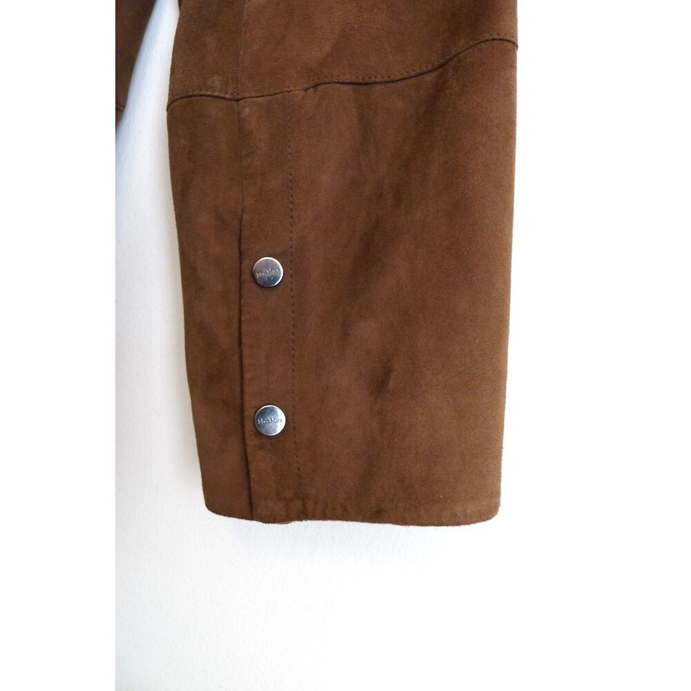 'S MAX MARA Esotico Brown Lamb Leather Suede Shirt Jacket Shacket Saks 4 38 $750 - Picture 7 of 13